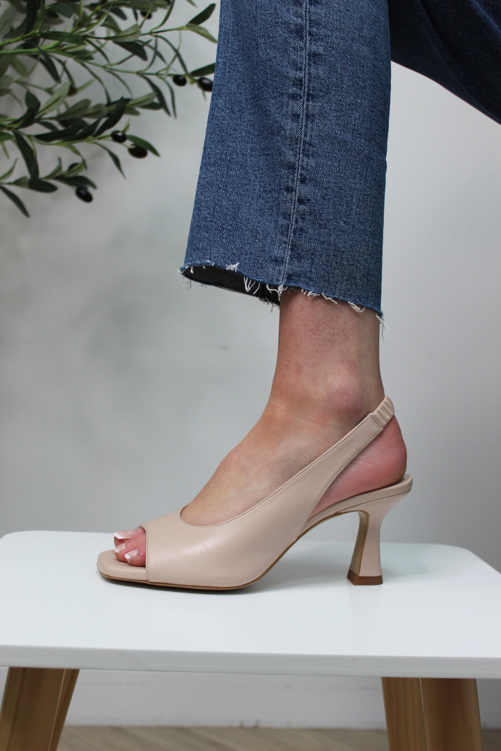 Lodi nude leather slingback sandals with flared heel