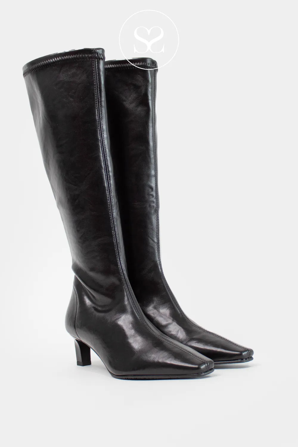 MISS ELASTIC BLACK KNEE HIGH PULL ON SOCK BOOTS 78100 SHENEIL SHOES