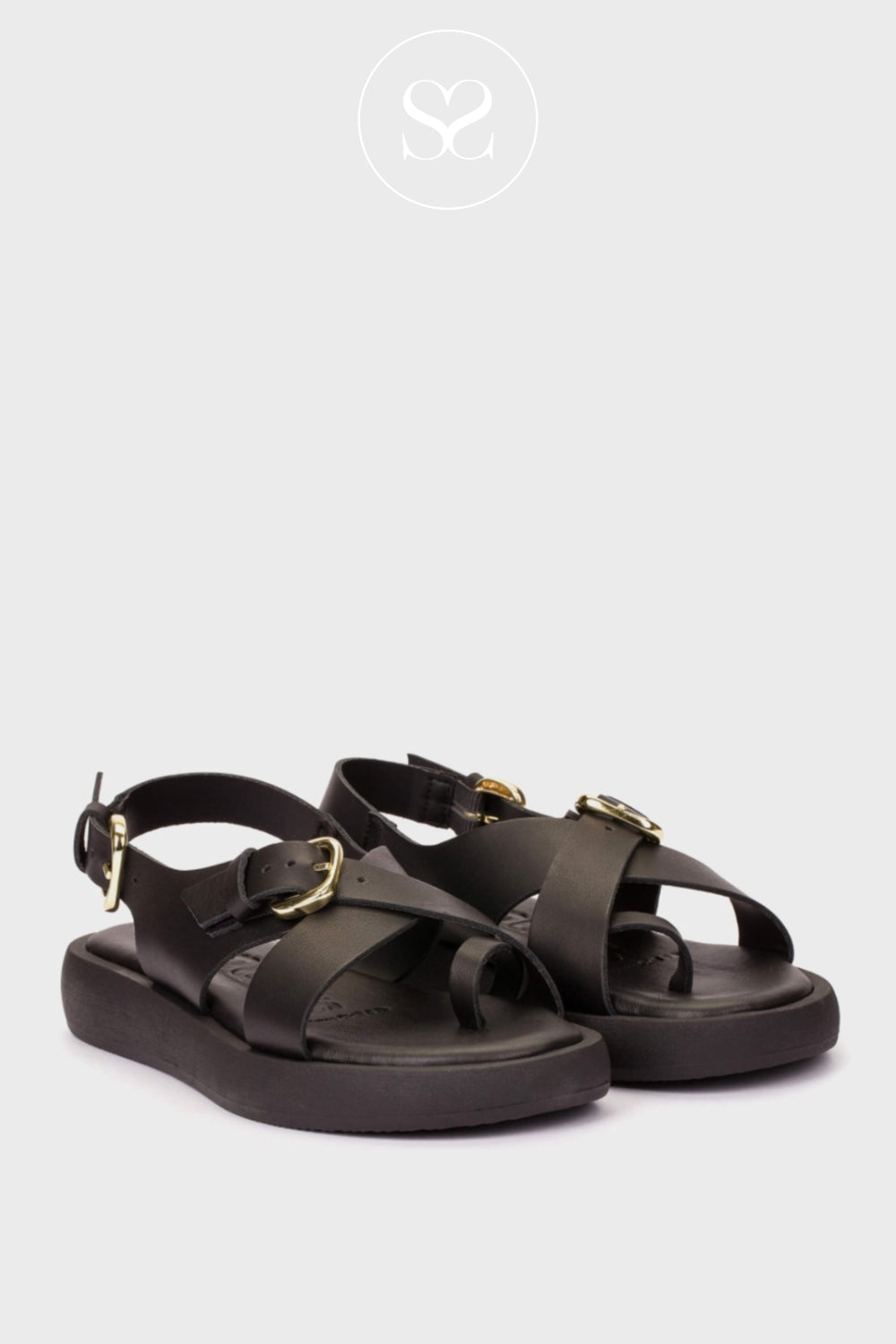 Wonders Black Slingback Flatform Sandals - AB-1332
