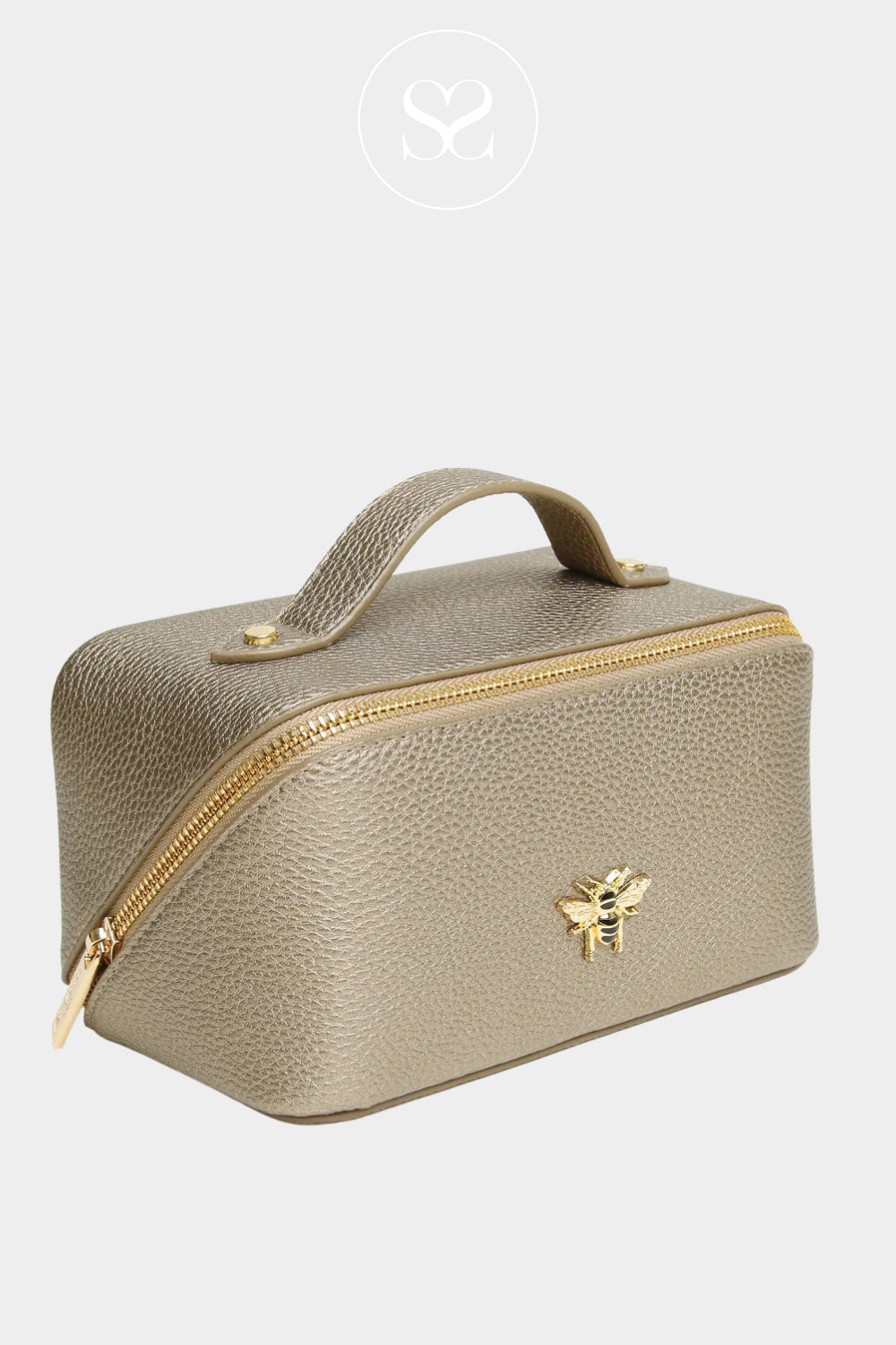 ALICE WHEELER BRONZE LEATHER MINI MAKEUP BAG WITH ZIP CLOSURE FOR WOMEN