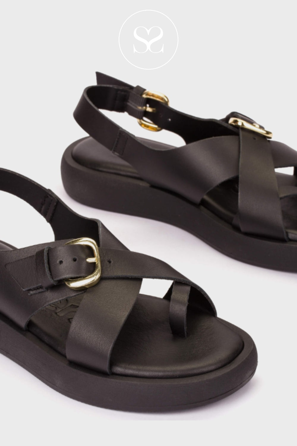 Wonders Black Slingback Flatform Sandals - AB-1332