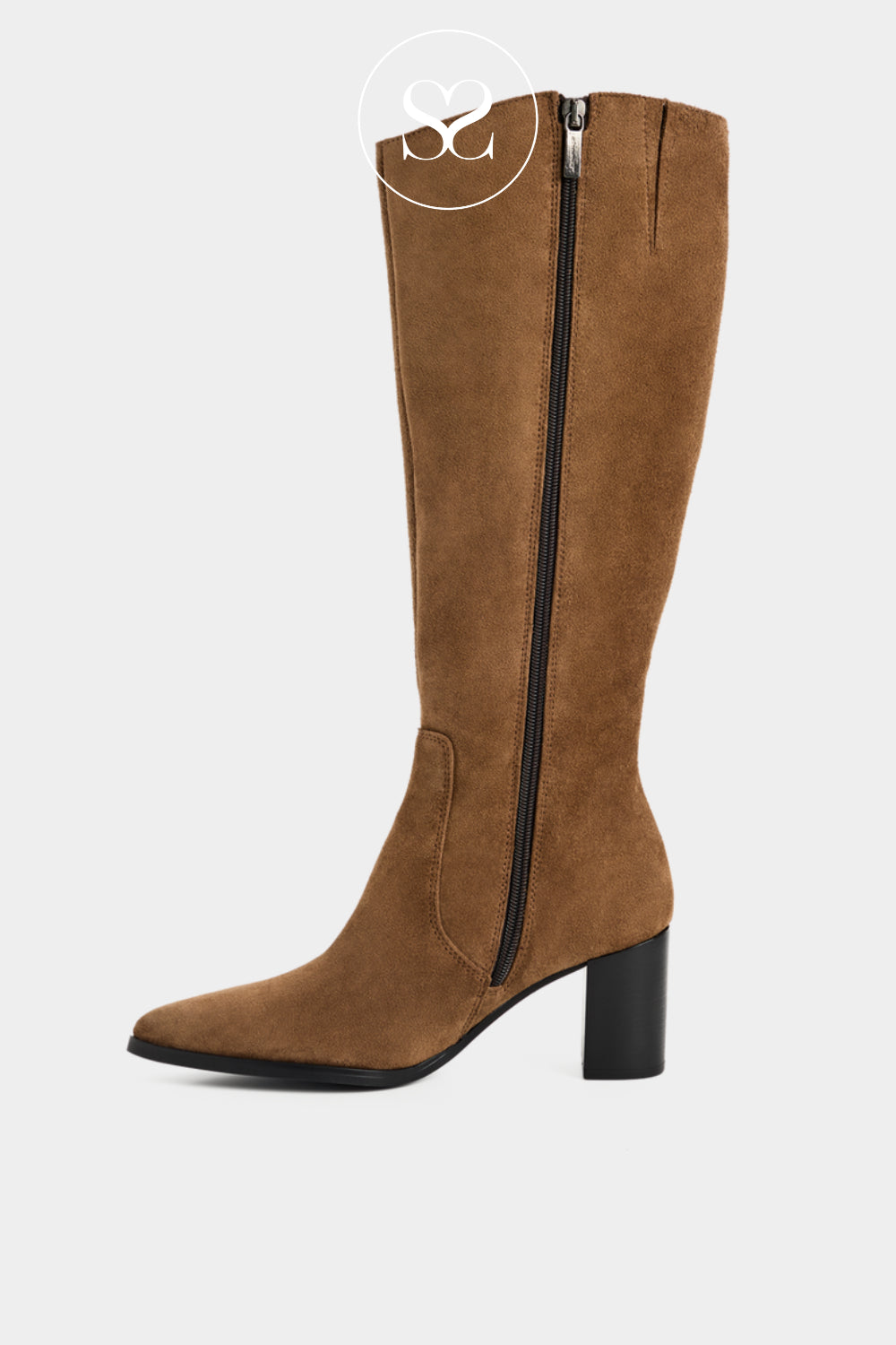Tamaris Brown Suede knee-high boot with an Inner black zipper closure Ireland