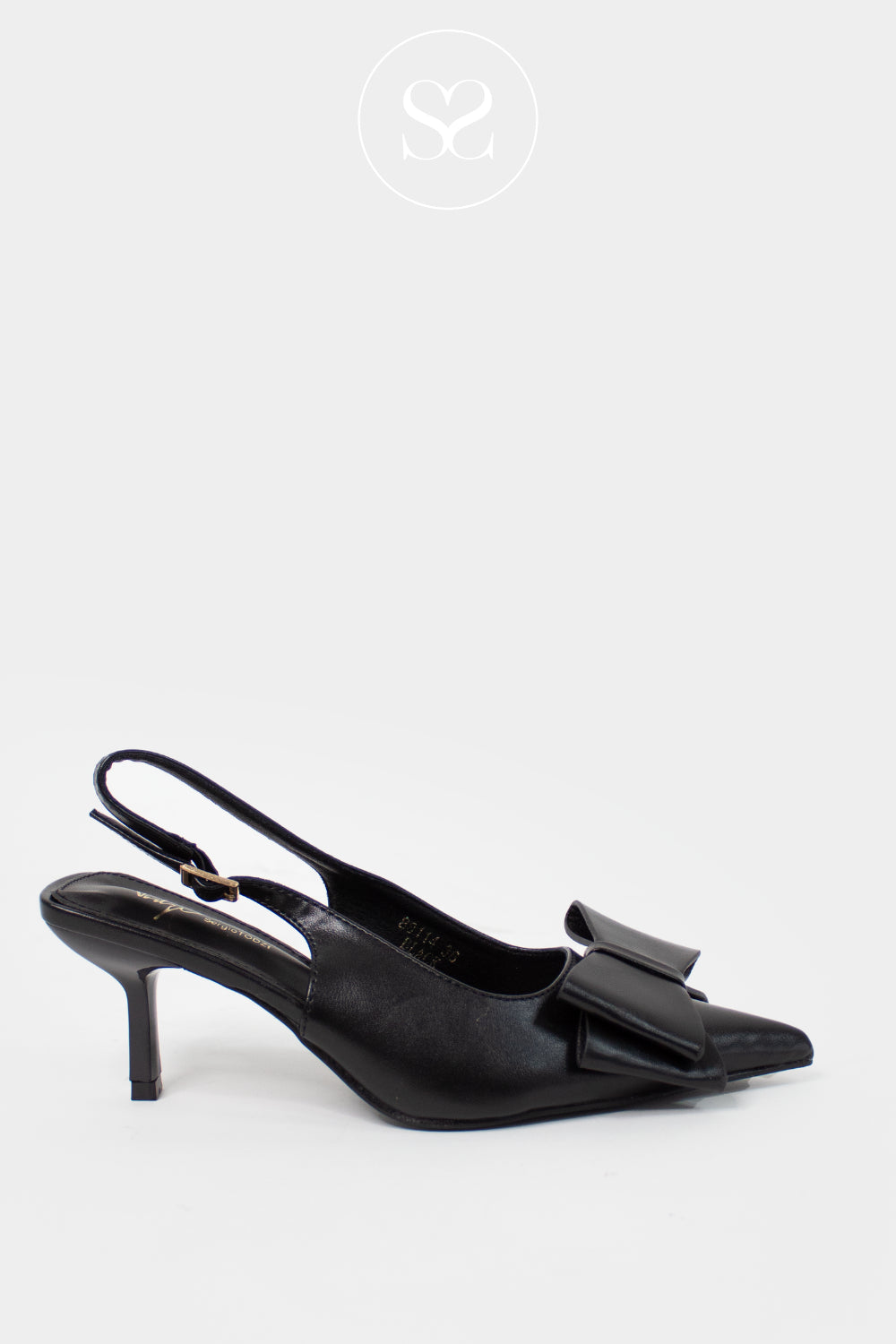 BLACK POINTED TOE SLINGBACK BOW HEEL - 881114