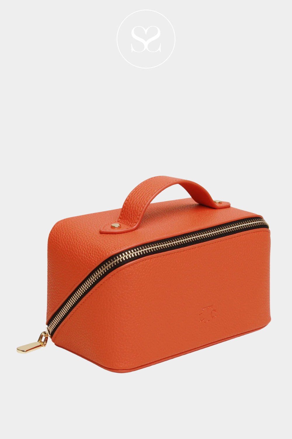 ALICE WHEELER ORANGE LEATHER MAKEUP BAG WITH ZIP CLOSURE FOR WOMEN