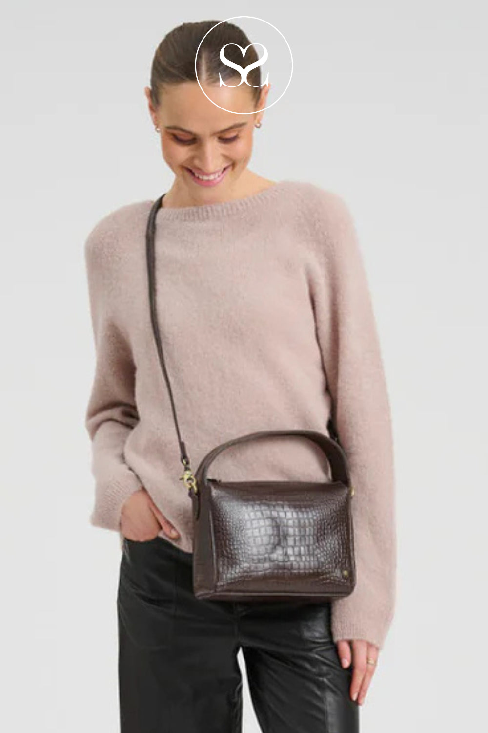 Depeche Dark Brown Croc CrossBody Handbag 17114