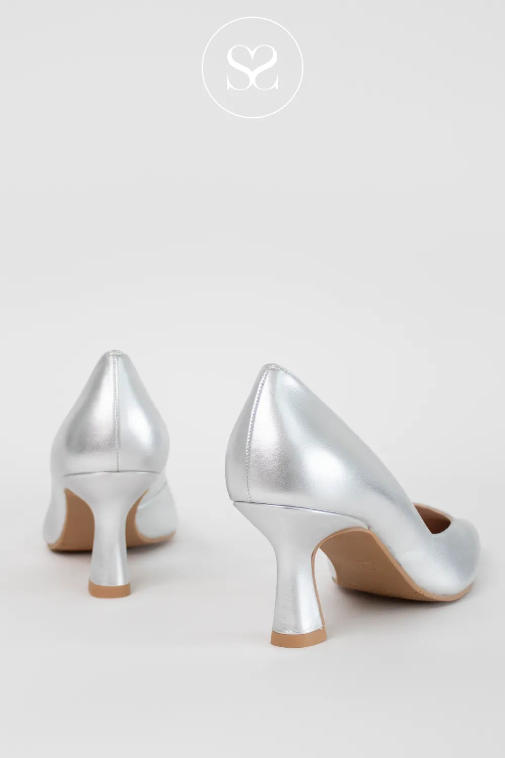 comfortable silver leather kitten heel court shoes for women