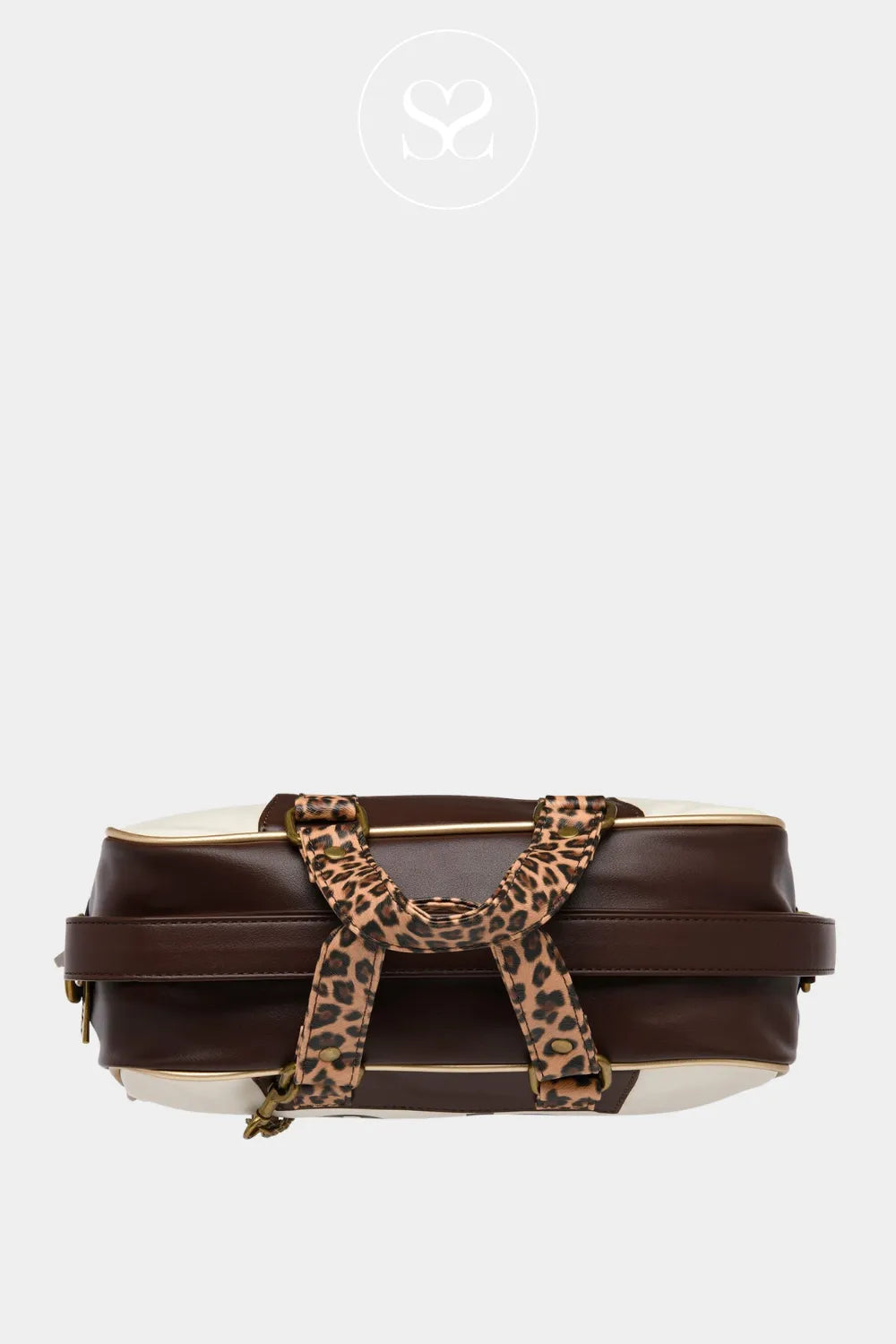 Gola brown cream and leopard print hold all bag with zip and long crossbody strap.