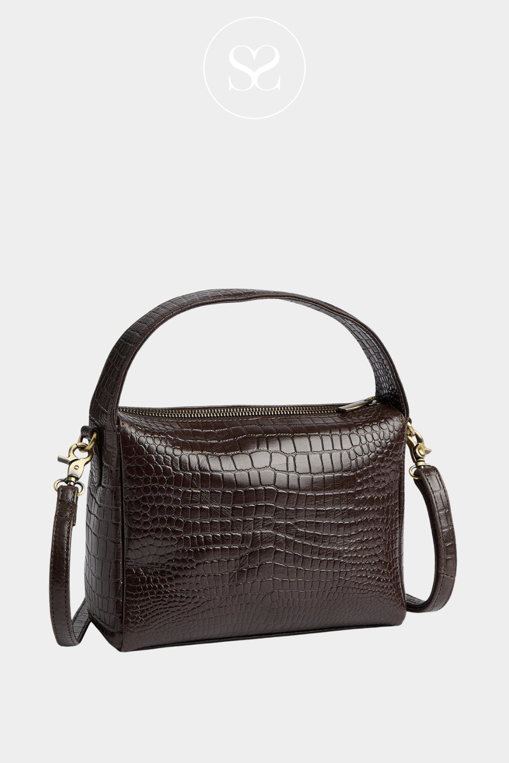 Depeche Dark Brown Croc CrossBody Handbag 17114