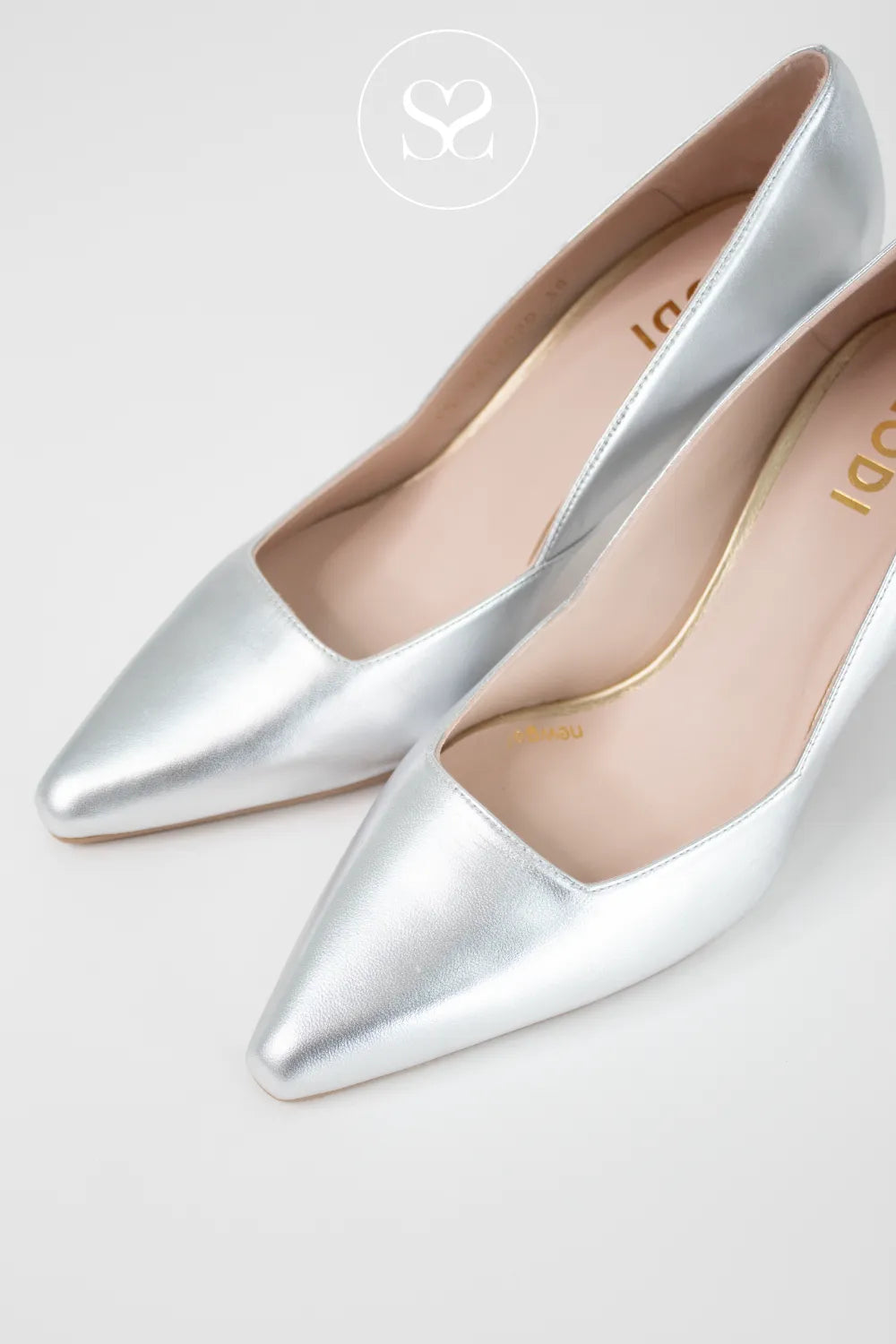 Lodi Genius silver pointed toe mid heel shoes - comfortable wedding guest shoes