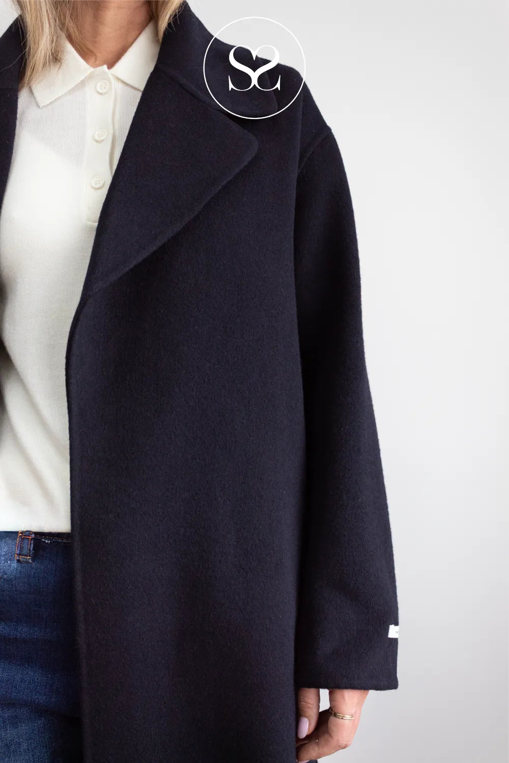 Dark Navy Wool Longine Coat- Celia