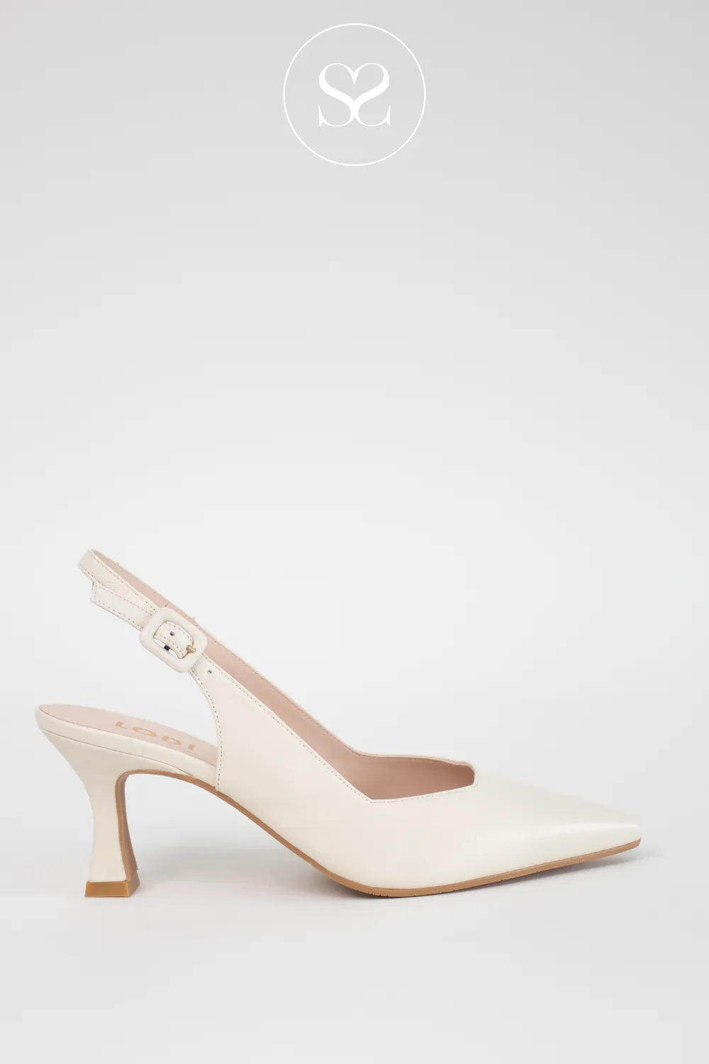 Slingback Kitten White Mid Heel Shoes LODI JUCO LEATHER CREAM