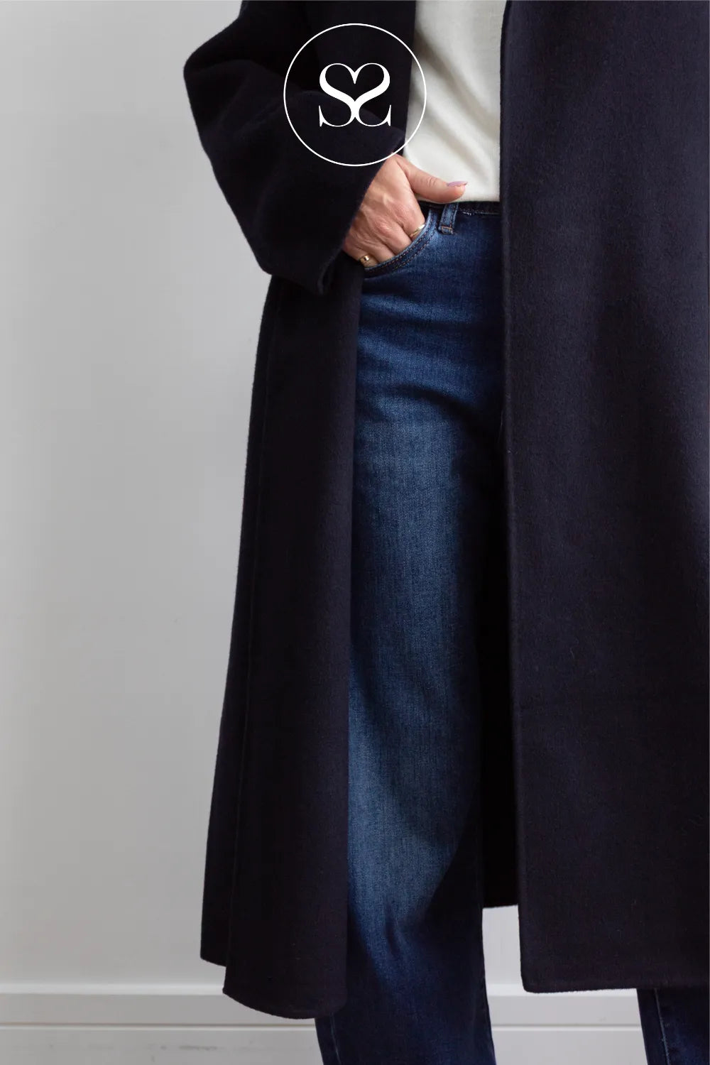 Dark Navy Wool Longine Coat- Celia