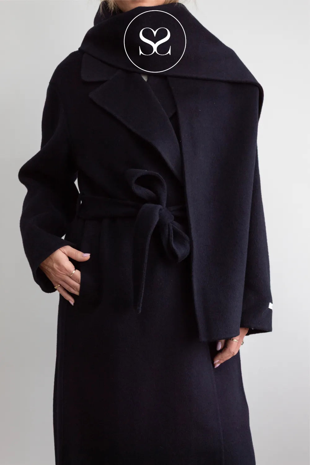 Dark Navy Wool Longine Coat- Celia