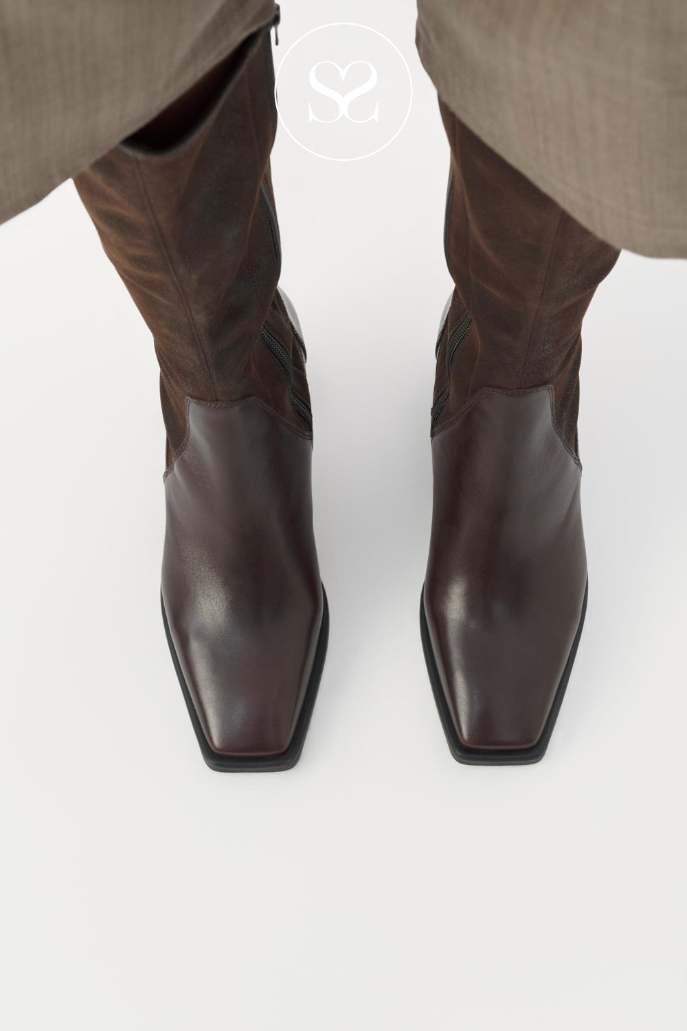 VAGABOND CHOCOLATE BROWN LEATHER BLOCK HEEL KNEE HIGH BOOTS - HEDDA 5602-202