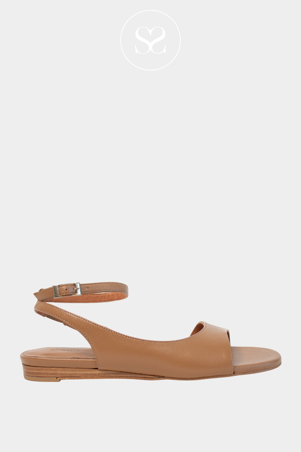 Angel Alarcon Camel Flat Sandals with Wrap-around ankle strap Luna - Ireland