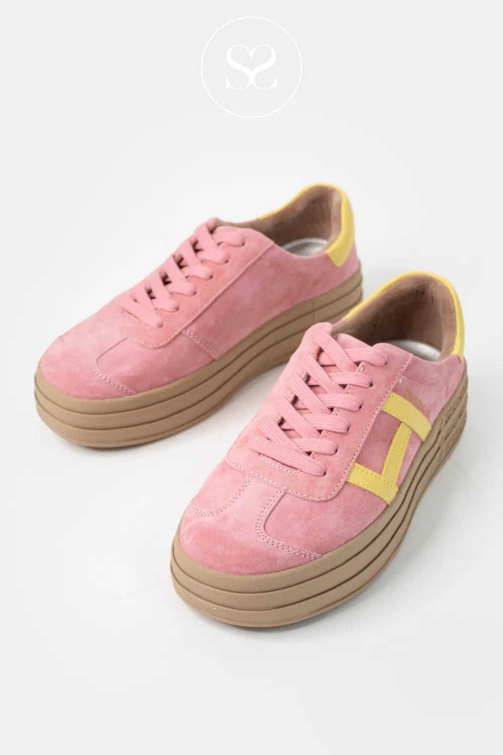 DRILLEYS PINK (CANDY CANE) CHUNKY FLATFORM TRAINERS SIXTY EIGHT SNEAKERS FOR WOMEN WITH SUPPORTIVE REMOVABLE INSOLE FOR A CUSTOM FIT