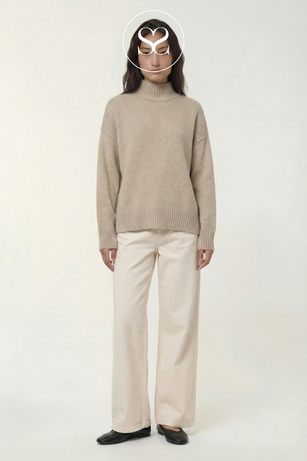 Beige High Neck Jumper - Cielom