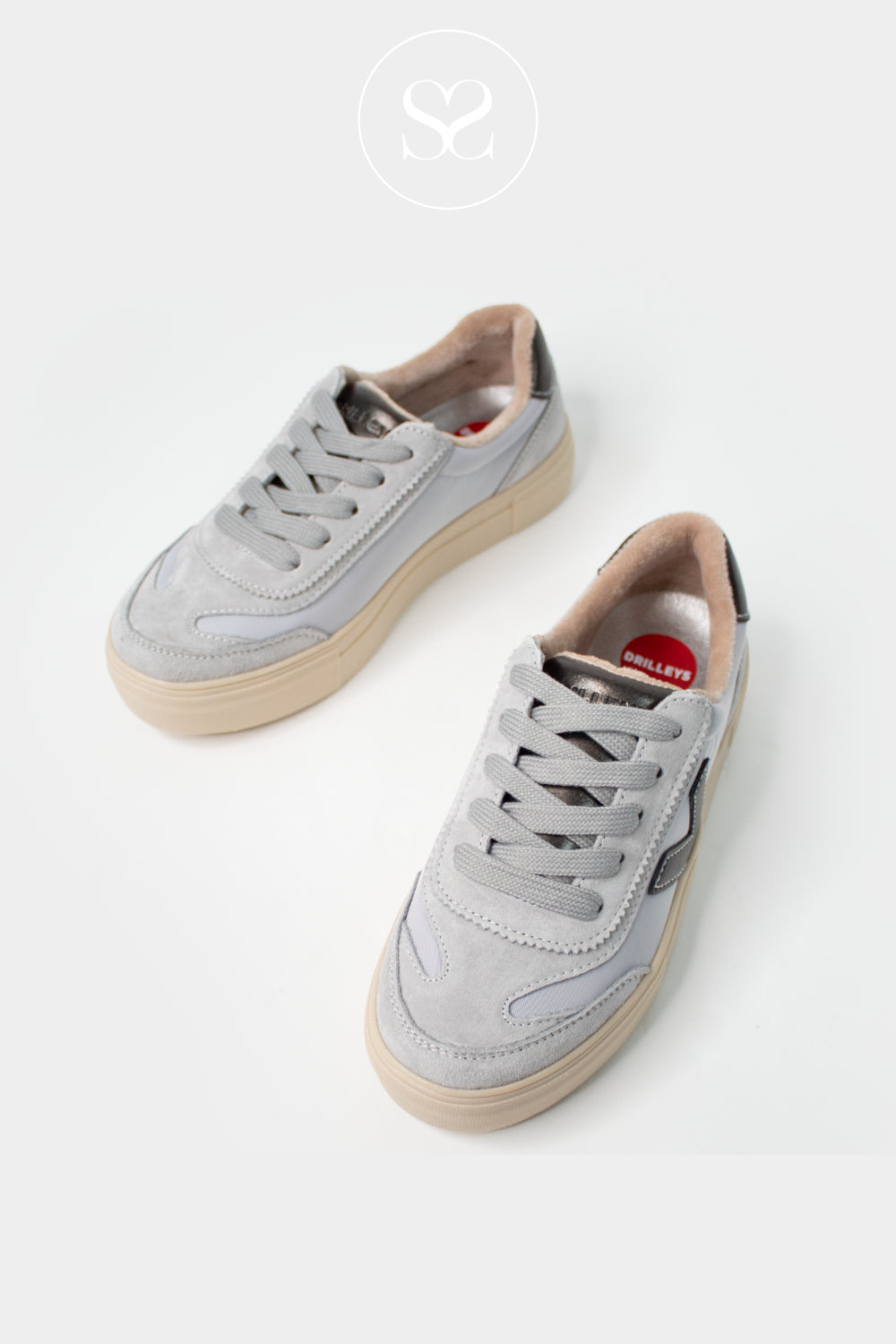 Drilleys Light Grey Flatform Lace-up Trainers With Removable Insole