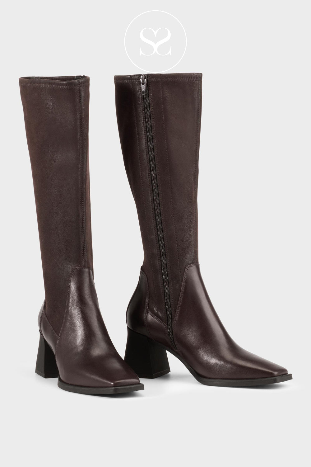 VAGABOND SHOEMAKERS BROWN LEATHER BLOCK HEEL KNEE HIGH BOOTS - HEDDA 5602-202