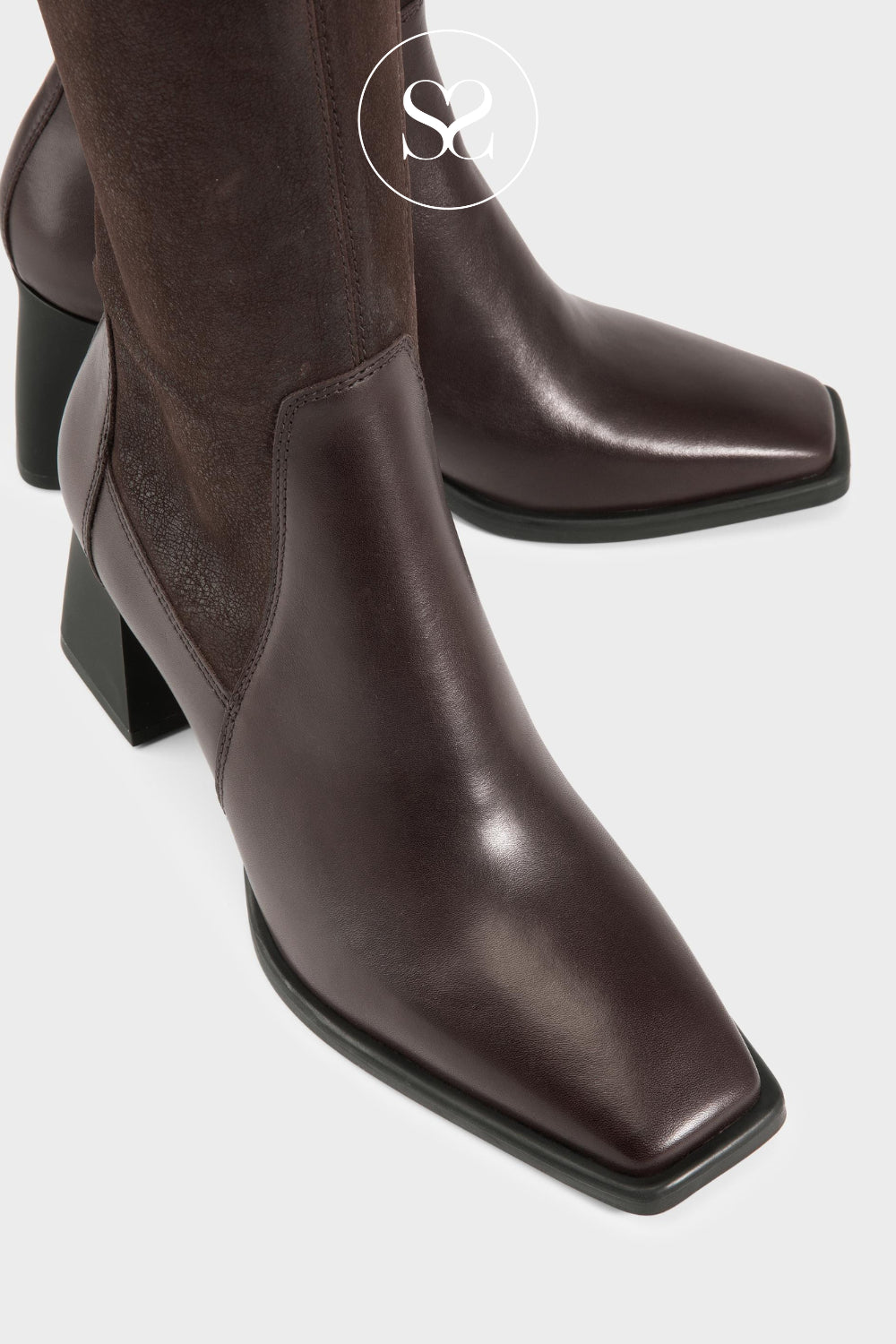 VAGABOND BROWN LEATHER BLOCK HEEL KNEE HIGH BOOTS - HEDDA 5602-202