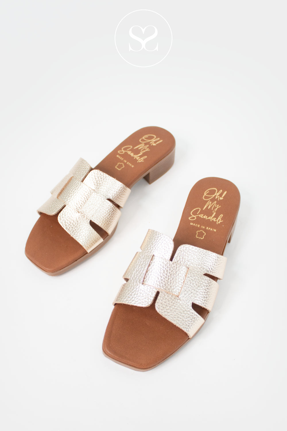 Oh My Sandals Gold Block Heel Slider Sandals 5880