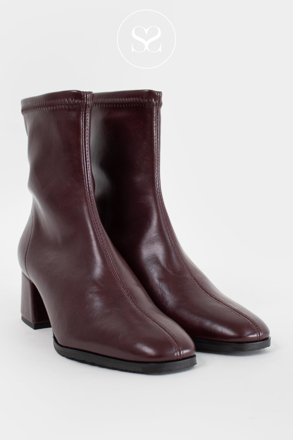 Miss Elastic Burgundy Block Heel Sock Boots - 78330