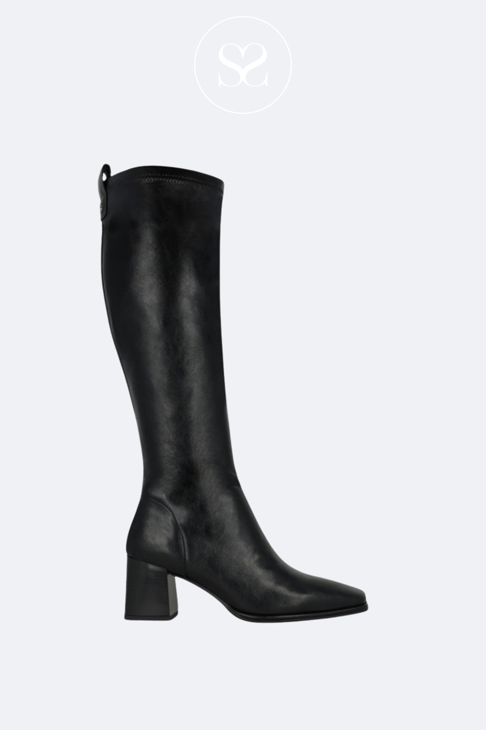 LODI BLACK STRETCH KNEE HIGH BOOTS WITH BLOCK HEEL - HALBOR