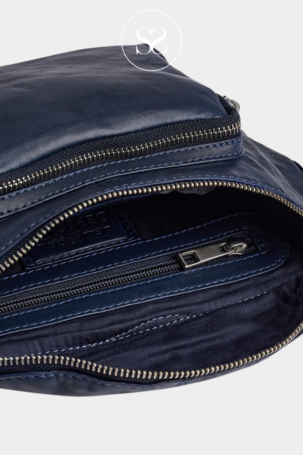 Depeche Navy Leather Crossbody Bum Bag - 13396
