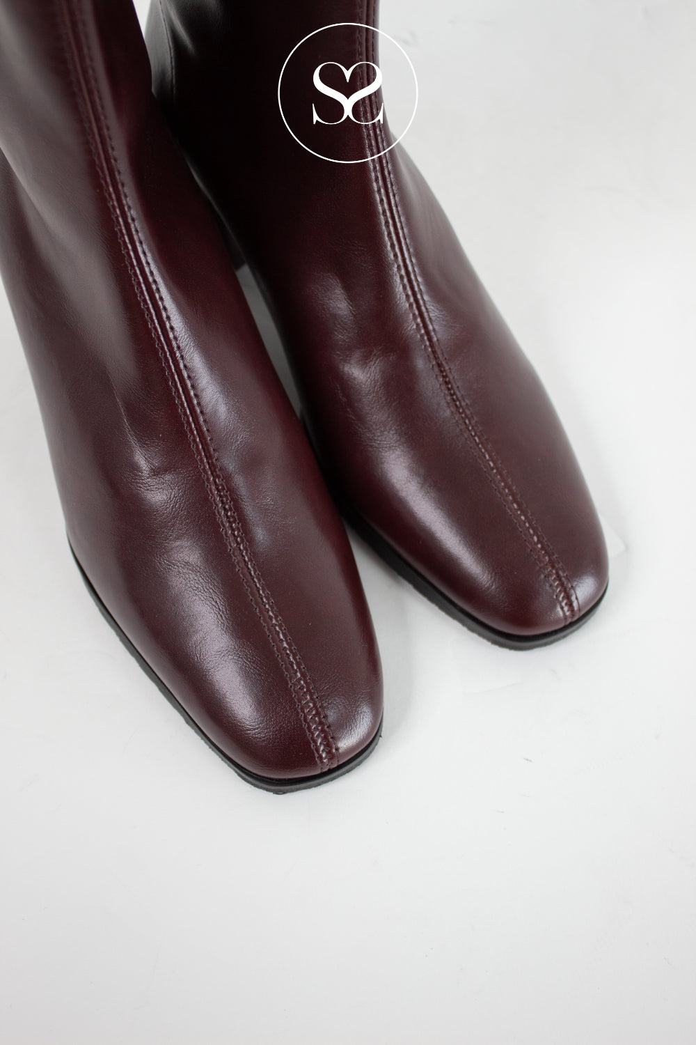 Miss Elastic Burgundy Block Heel Sock Boots - 78330