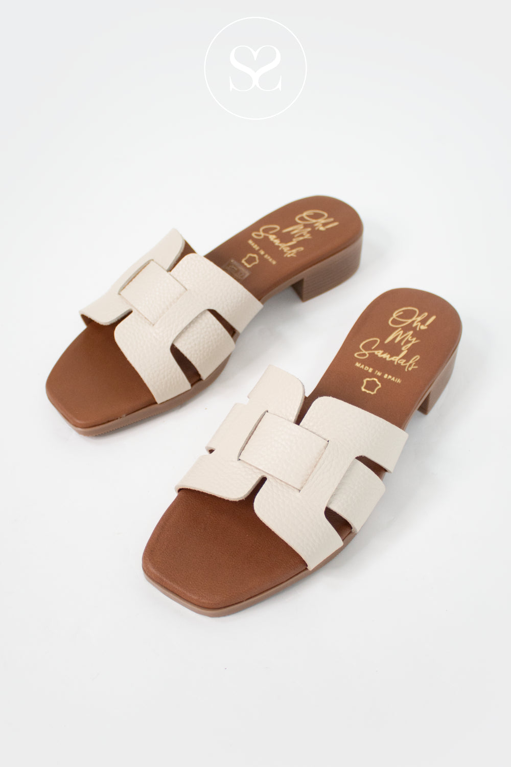 Oh My Sandals Off-White Block Heel Slider Sandals 5880