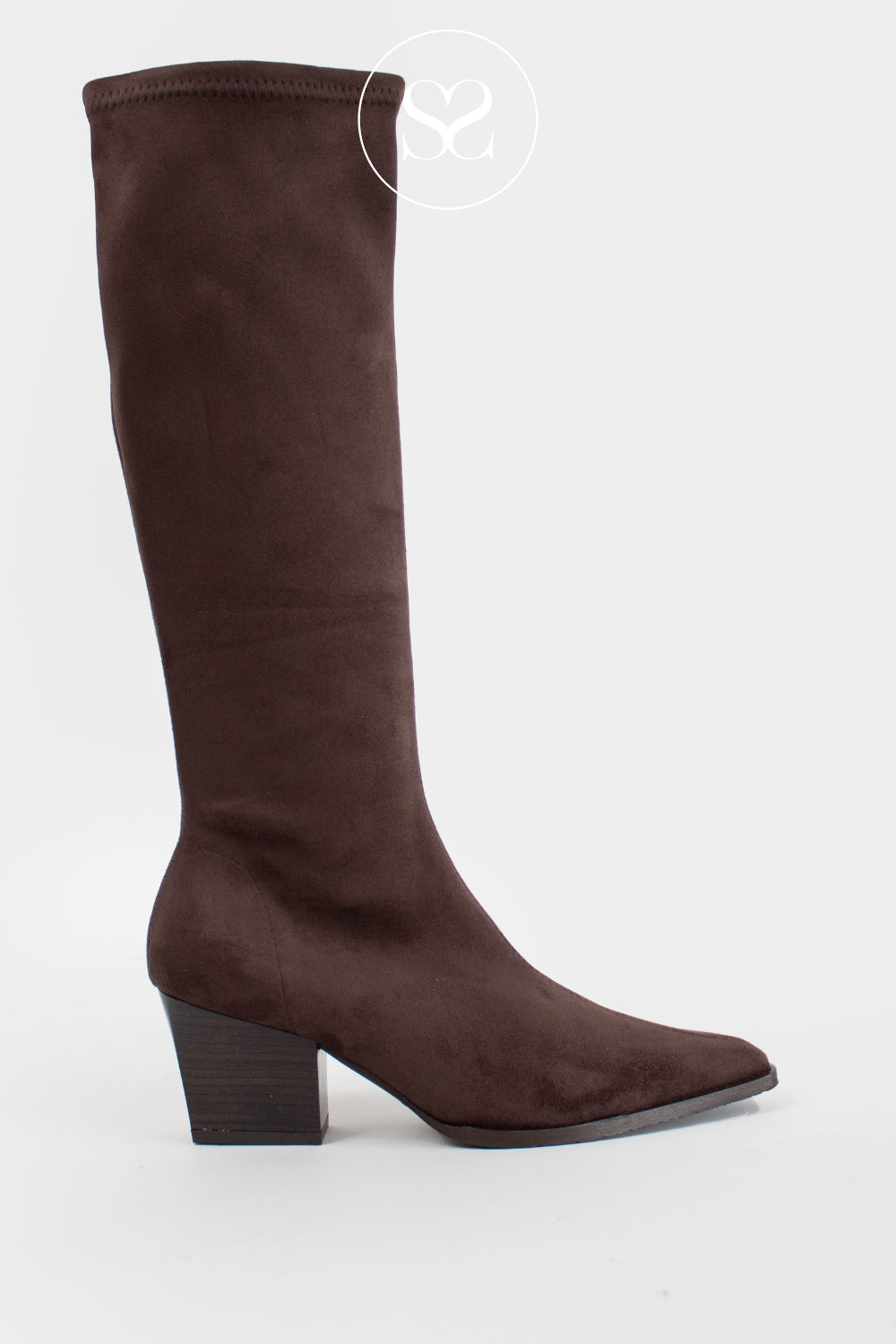 MISS ELASTIC CHOCOLATE BROWN SUEDE KNEE HIGH SOCK BOOTS - 78150