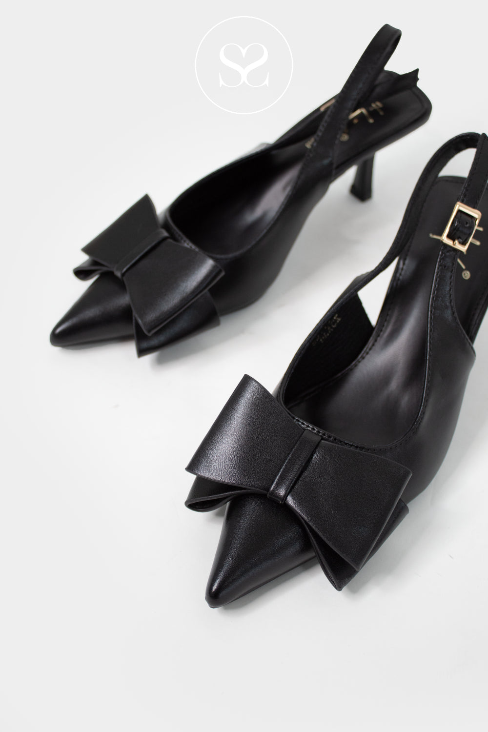 BLACK POINTED TOE SLINGBACK BOW HIGH HEEL - 881114