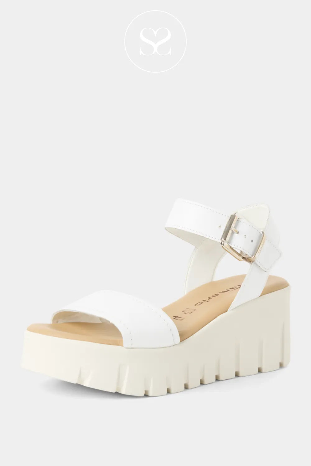 Tamaris White Wedge Sandals 1-28712-42 Cushioned Touch-It leather insole providing lasting support and softness
