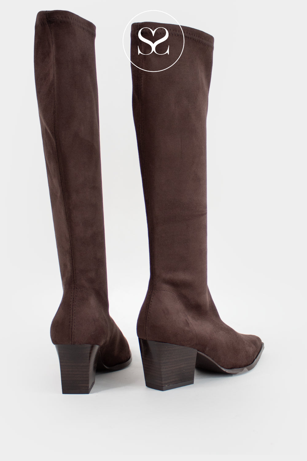 MISS ELASTIC CHOCOLATE BROWN SUEDE KNEE HIGH SOCK BOOTS - 78150