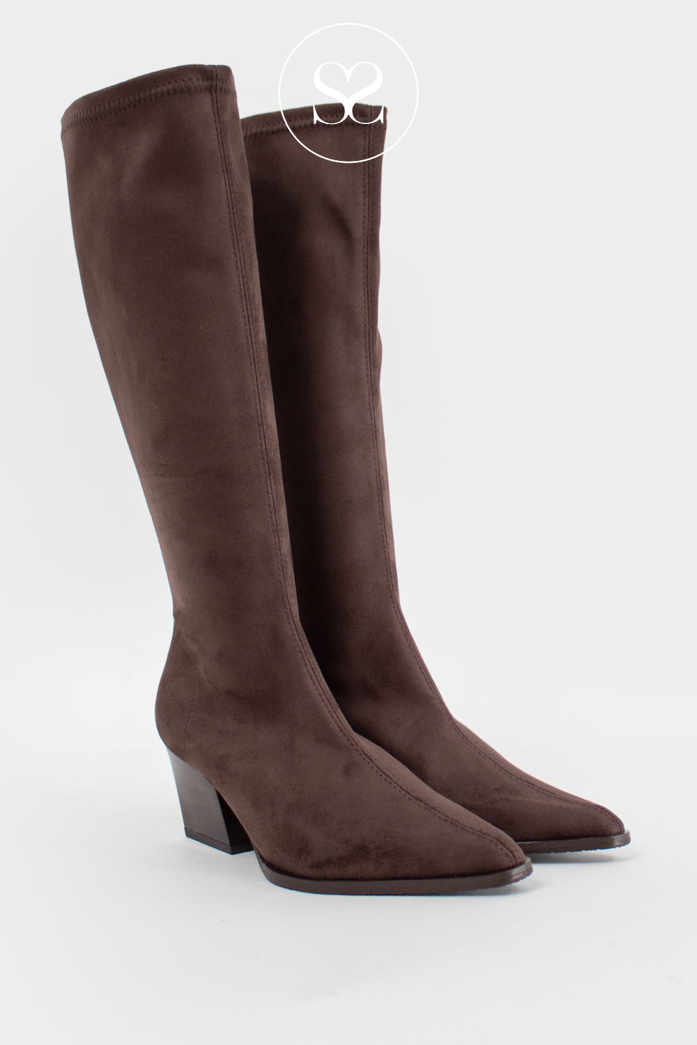 MISS ELASTIC CHOCOLATE BROWN SUEDE KNEE HIGH SOCK BOOTS - 78150
