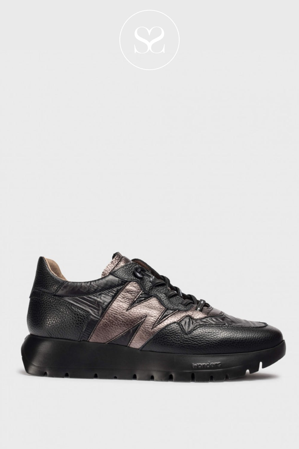WOMEN'S WONDERS BLACK LEATHER SLIP ON WEDGE TRAINERS A-2491 IRELAND