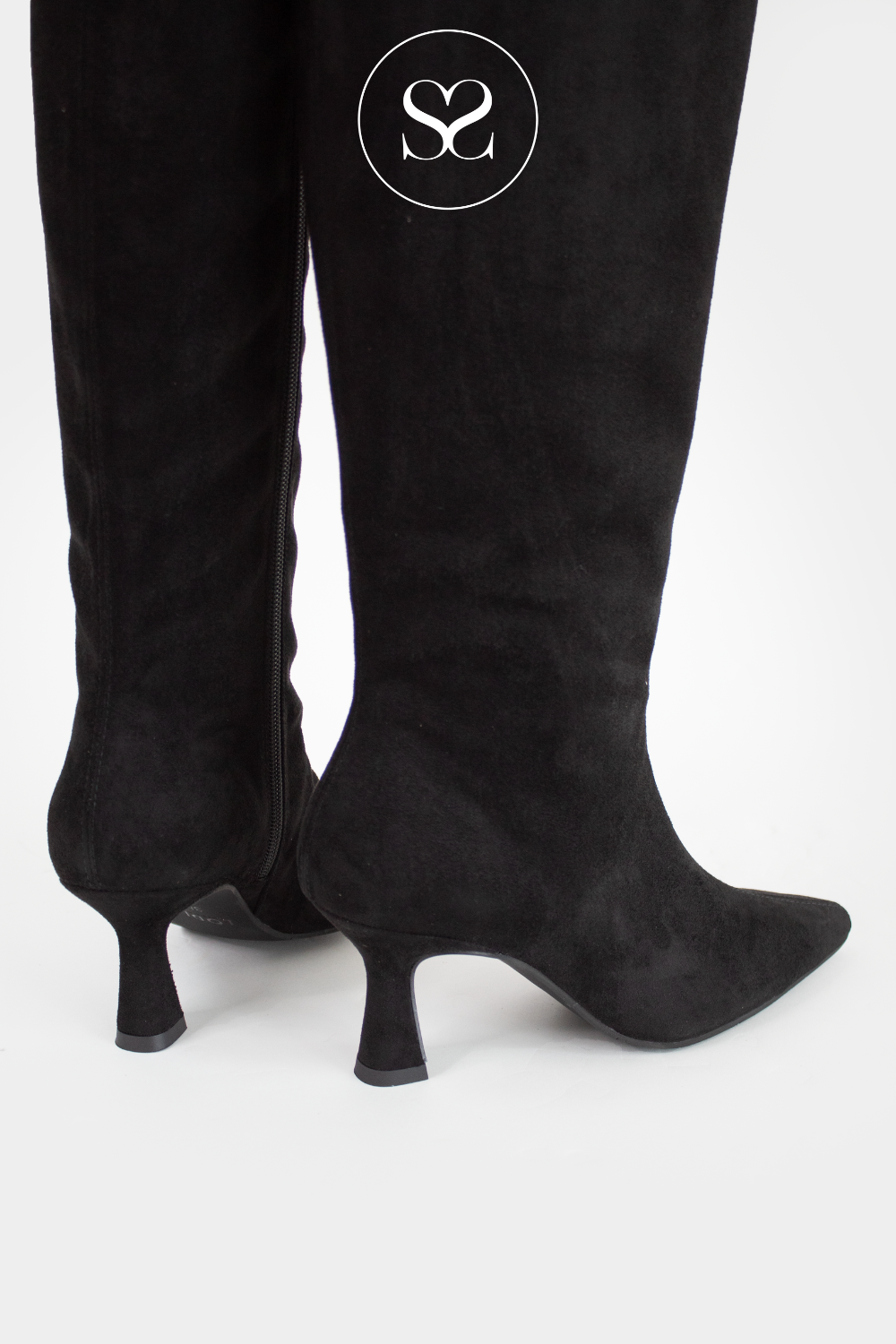 LODI BLACK SUEDE POINTED TOE KNEE HIGH BOOTS - GINEBRO