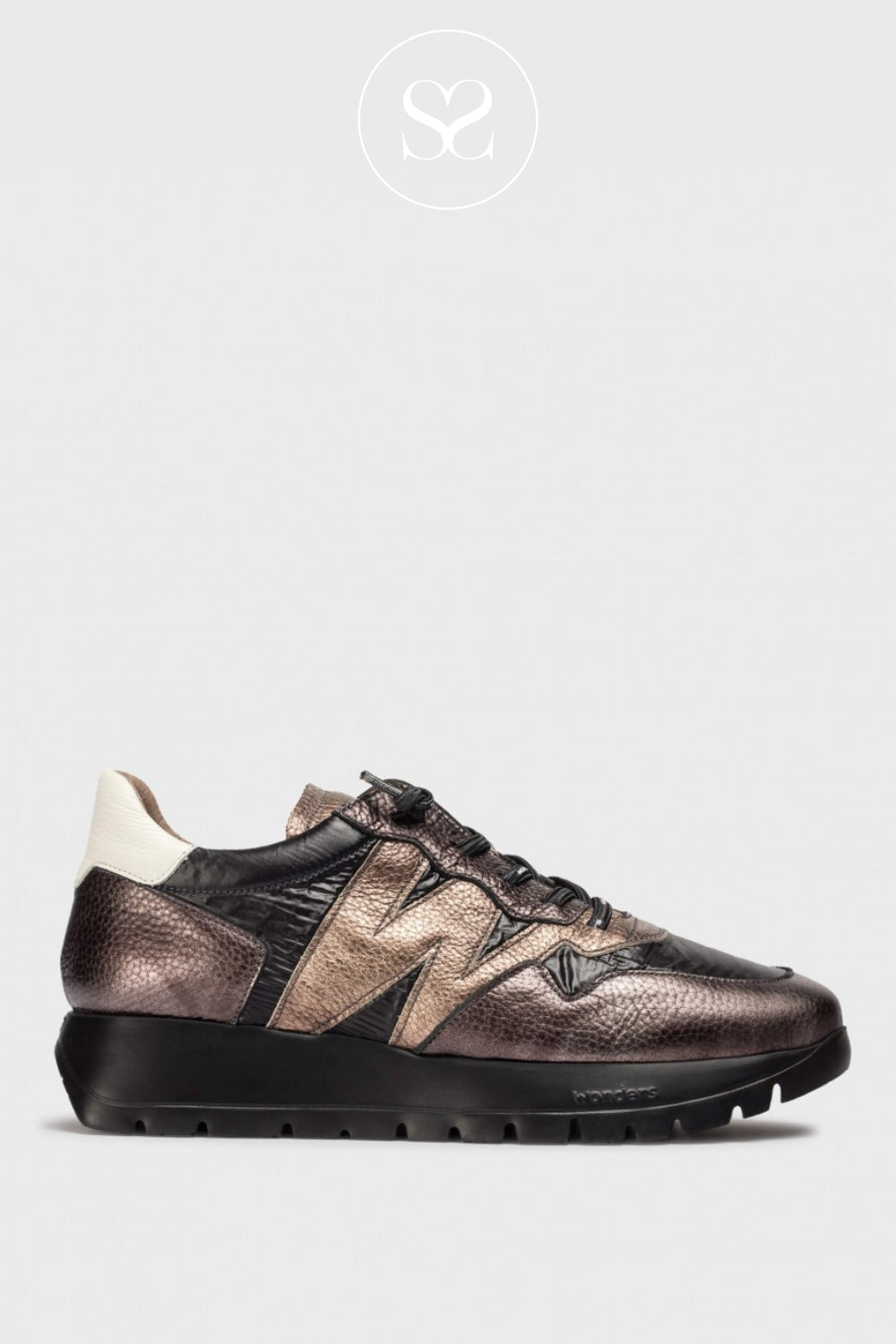 WONDERS BRONZE & BLACK SLIP ON WEDGE TRAINERS A-2491