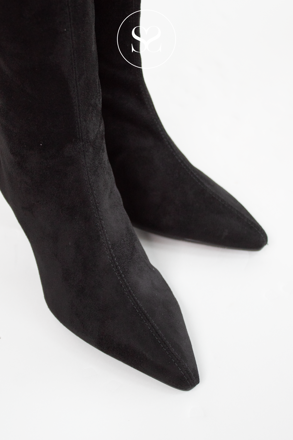 LODI BLACK SUEDE POINTED TOE KNEE HIGH BOOTS - GINEBRO