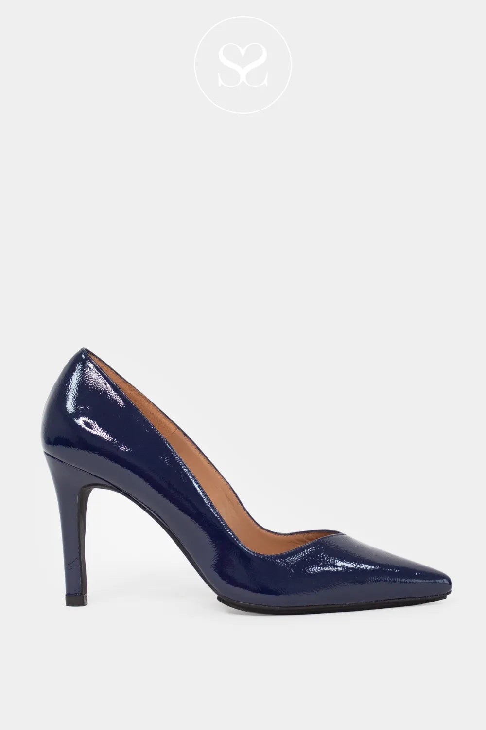 LODI NAVY PATENT HIGH HEEL POINTED TOE COURT SHOES - RABOT