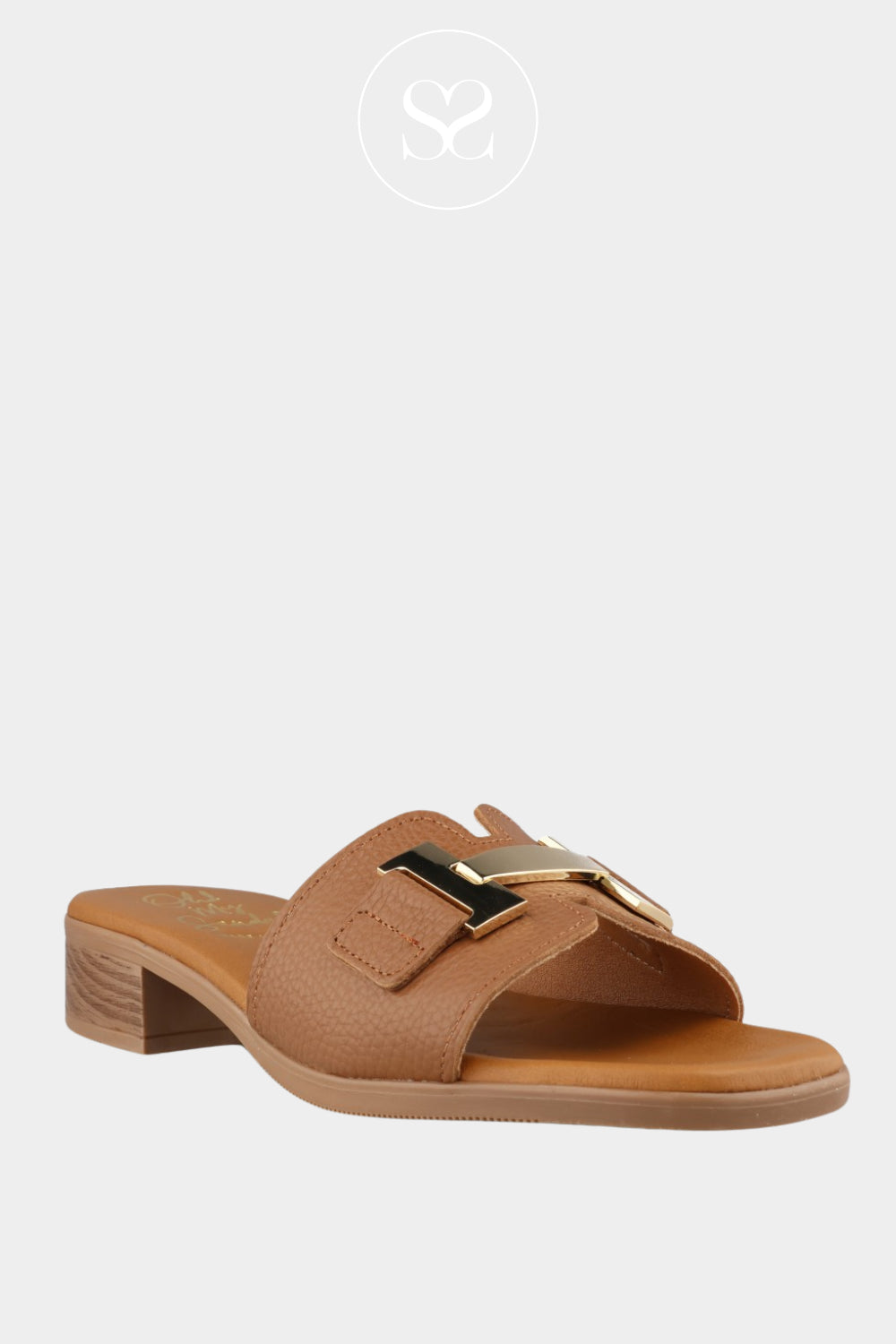 Oh My Sandals Tan Block Heel Slider Sandals 5890
