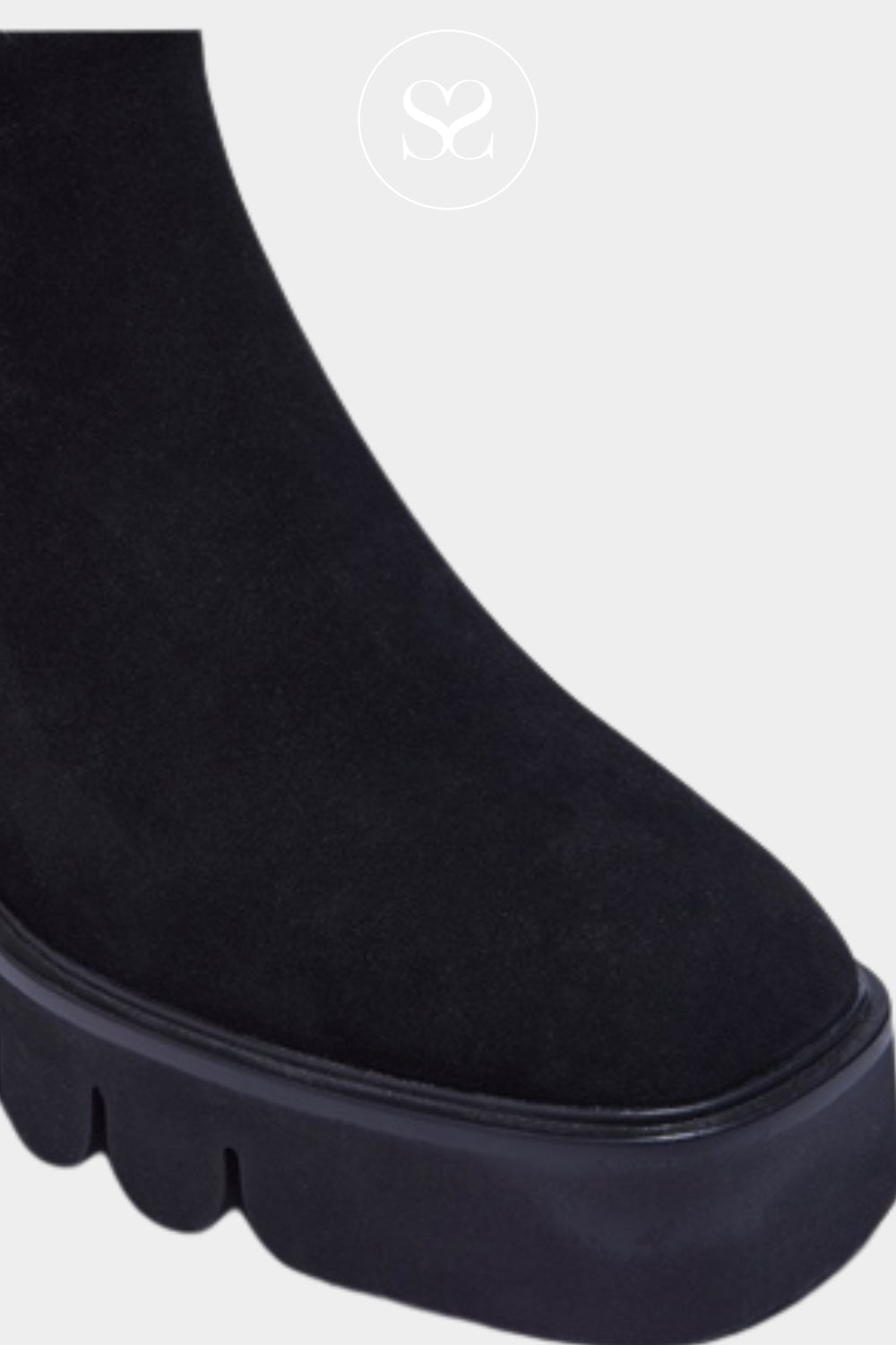 CARL SCARPA BLACK SUEDE SQUARE TOE PULL ON WEDGE BOOTS ARIELLA