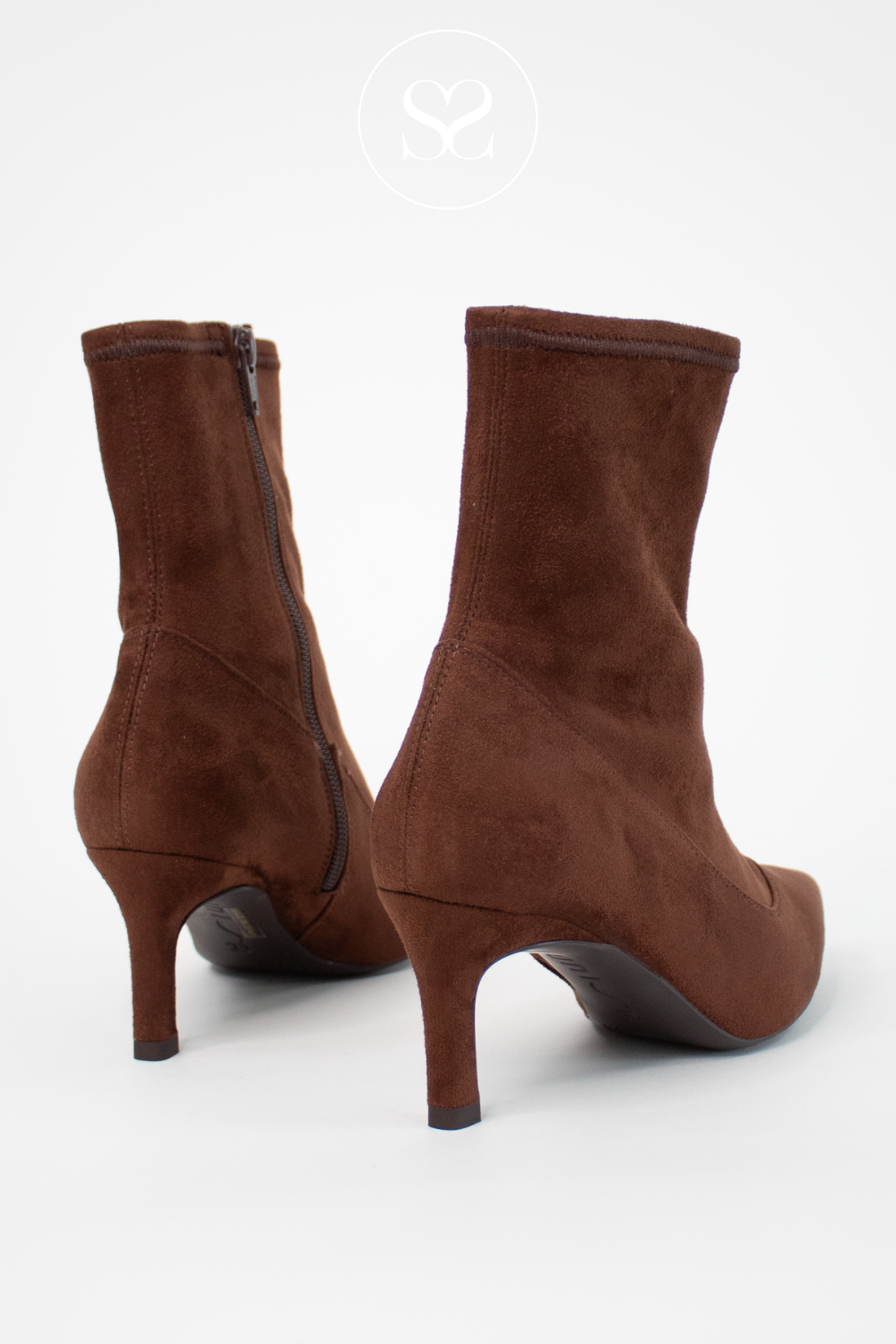 UNISA BROWN SUEDE POINTED TOE ANKLE SOCK BOOTS LANET