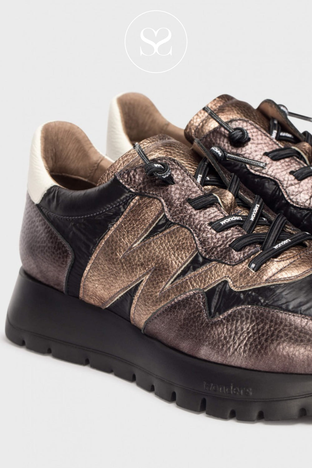 Wonders black and bronze wedge trainers for women in Ireland