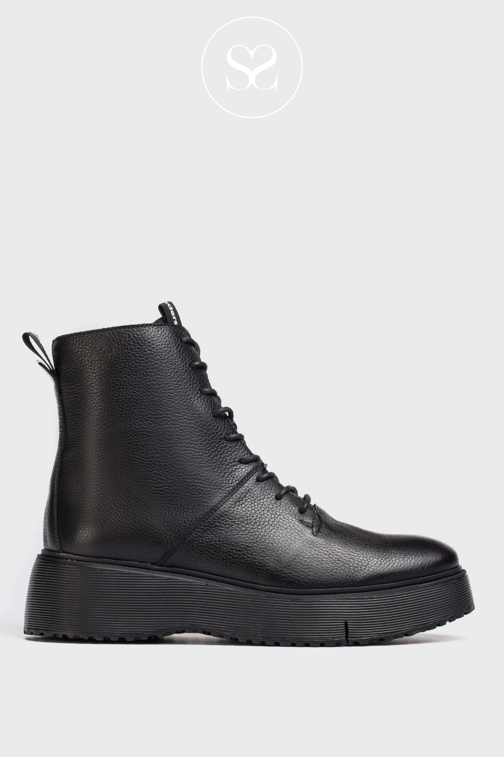 Wonders Black Leather Lace Up Wedge Boots - A-9350