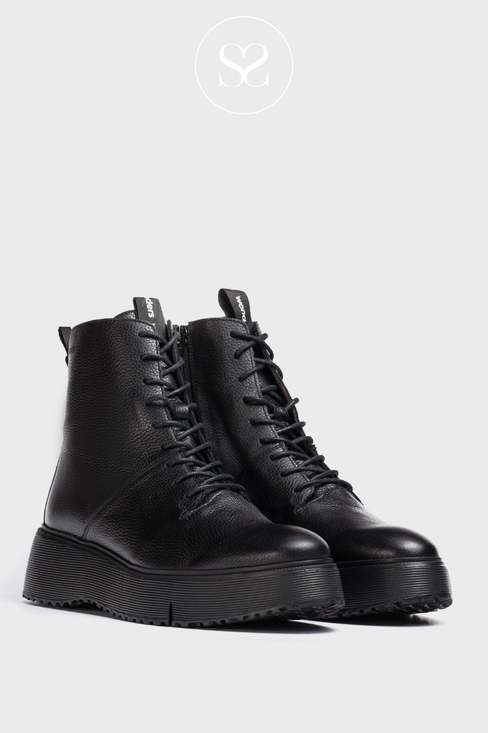 Black leather lace up ankle boots from Wonders with Wedge sole