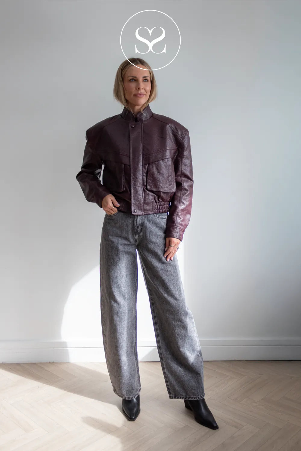 Burgundy Cropped Leather Jacket - CV2202