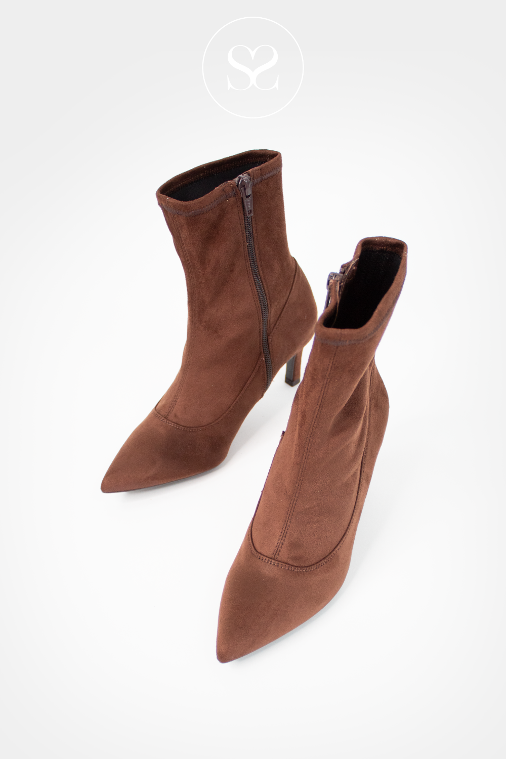UNISA BROWN SUEDE POINTED TOE ANKLE SOCK BOOTS LANET
