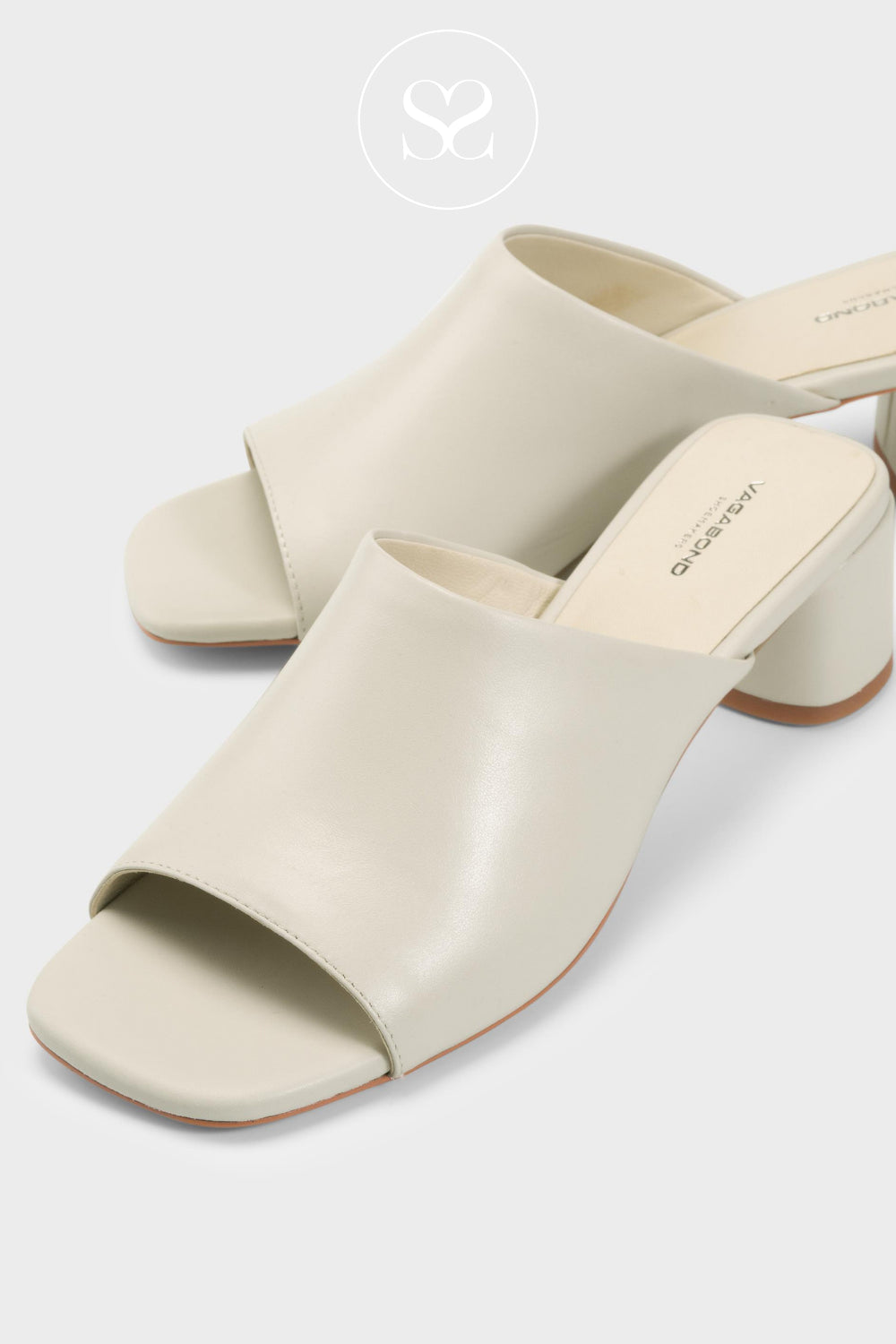 Vagabond Cream Leather Lined Block Heeled Mules With Cushioned Insole