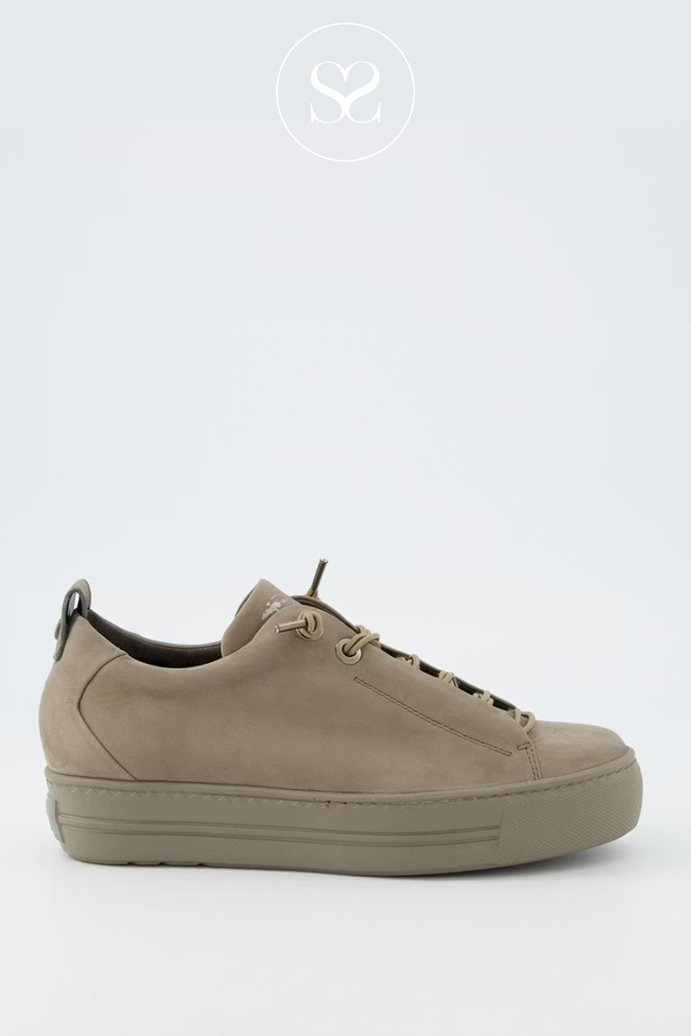 PAUL GREEN TAUPE NUBUCK SLIP-ON PLATFORM TRAINERS - 5017-418